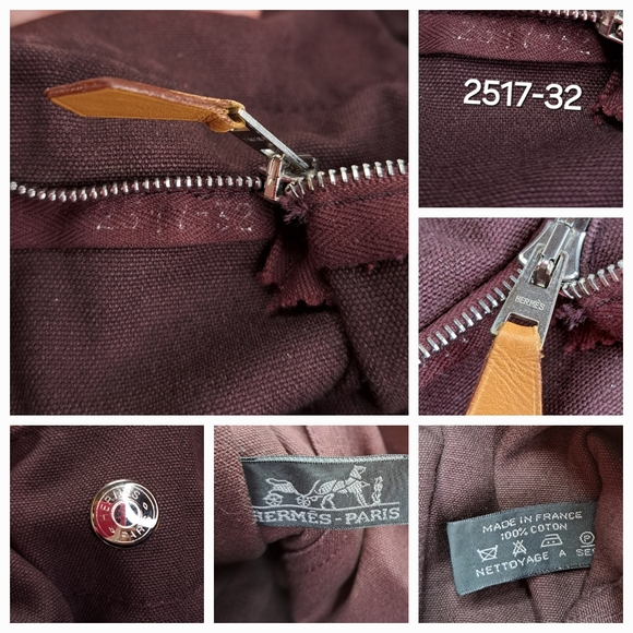 'HERMES-PARIS' 'FOOL TOE BASAS' LARGE PINSTRIPE DOUBLE STRAP CANVAS BAG - Picture 7 of 16